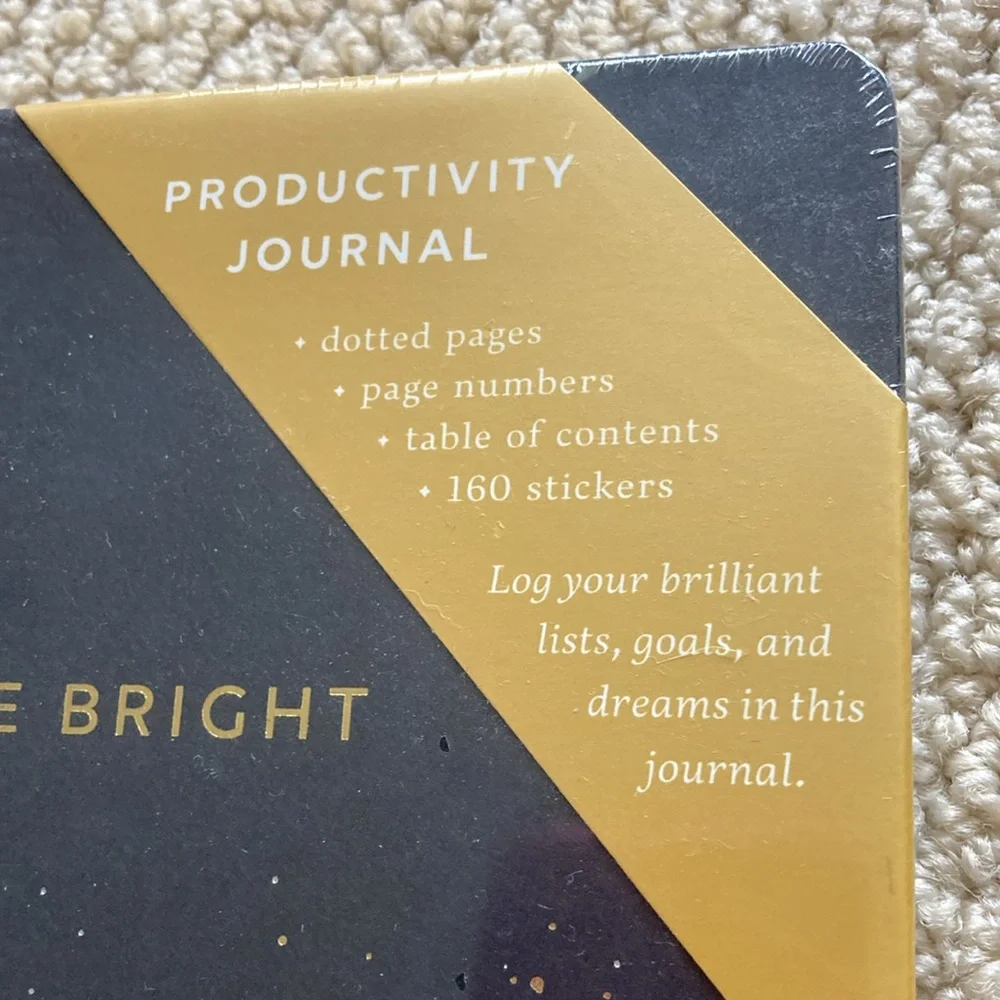 NEW Shine Bright Productivity Journal Black Gold Dotted Sparkles 8.25” x 6.25”